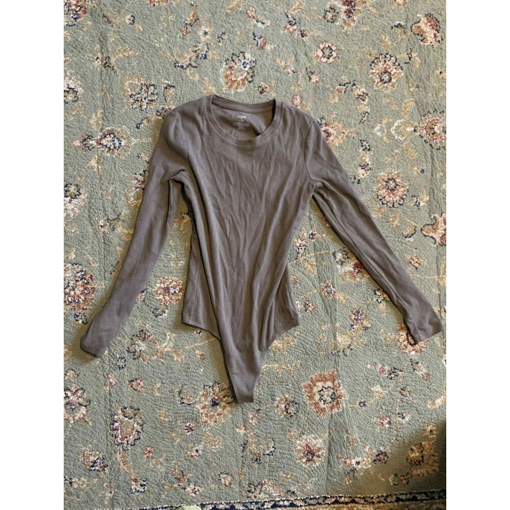 Nuuds Brown Long Sleeve Ribbed Bodysuit, size S